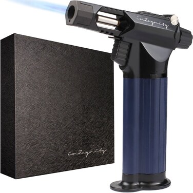 inZaynity &quot;The Beast&quot; Refillable Butane Torch &ndash; High-Power Handheld Blow Torch for Cooking, BBQ, Cr&egrave;me Br&ucirc;l&eacute;e, Soldering, Welding &amp; Resin Art   Adjustable Flame with Ignition Lock &ndash; Black Blue