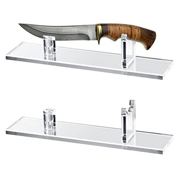 2 Pcs Acrylic Knife Display Stand Fixed Blade Knife Collection Display Stand Holder for Single Knife Rustic Cabin Home Decor (Clear Base)