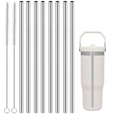 8 PCS Stainless Steel Flip Straw for Stanley Ice Flow, Reusable Straw Replacement for 30oz 64oz Stanley IceFlow Flip Straw Tumbler with 2 Cleaning Brushes