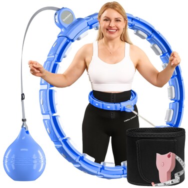 Weighted Workout Hoop for Adult Weight Loss - 48" Infinity Circles Plus Size, Quiet Fitness Circles with Waist Trainer Belt and Body Tape Measure - Abs Exercise Equipment for Home