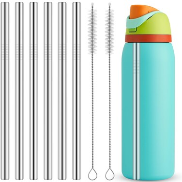 Mity rain 8PCS Metal Straw for Owala 24OZ/32OZ - Stainless Steel Straws for Owala Straw Replacement, Metal Straws Reusable and Straw Cleaning Brush Compatible with Owala FreeSip Water Bottle