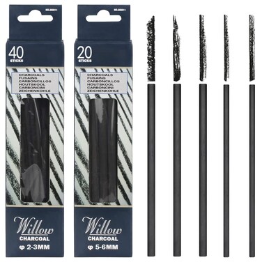 STAPENS Willow Charcoal Sticks, 60 Pieces Artist Charcoal Pencils for Drawing, Approx 2-6mm in Diameter