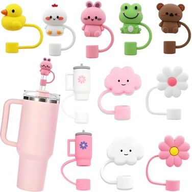 LDKEDKF 11Pcs Straw Cover for Stanley, Silicone Straw Topper, Straw Covers Cap for Stanley Cup 30&amp;40oz with Tumblers, 10mm 0.4in Lid Accessories for Stanley, Simple Straw Topper (Reusable)