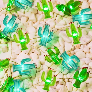 Impress Life Cactus Succulents String Lights Decoration, 10ft 40LEDs Cacti Saguaro Fairy Lights Battery Powered Remote for Wreath Bedroom Tropical Themed Wedding Home Party Supplies Decor