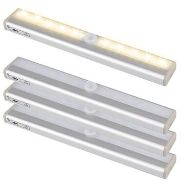 4 Pack Motion Activated RV Step Lights with 10 LEDs,Magnetic Motorhome Motion Sensor led Light Strip Bar for Motorhome Travel,Travel Trailers, Camper (Battery Operated)