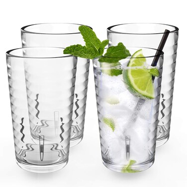 ALIMOTA Plastic Tumblers Cups, [UNBREAKABLE Acrylic] Plastic Water Tumbler Drinking Glasses, 13-Ounce Set of 4, Shatter-Proof, Dishwasher Safe, BPA Free, Reusable Cups for Water, Juice, Cocktail&hellip;