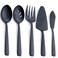 Matte Black Large Serving Utensil Set, FULLYWARE Stainless Steel Large Hostess Serving Set, include Serving Spoon, Slotted Serving Spoon, Serving Fork, Pie Server and Butter Knife, 5-piece