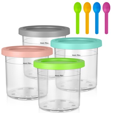 HOTUT Creami Pint Containers for Ninja Creami Pints and Lids - 4 Pack Ninja Creami Deluxe Pints,16oz Ice Cream Containers Compatible with NC301 NC300 NC299AMZ NC290 Ice Cream Maker, Airtight BPA-Free