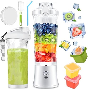 YIUOKAEI Portable Blender Personal Blender - USB Rechargeable 4000mAh Large Battery with 6 Blades for Smoothies Shakes Baby Food and Proteins - Kitchen Home Office Gym Sports and Travel (16oz, White)
