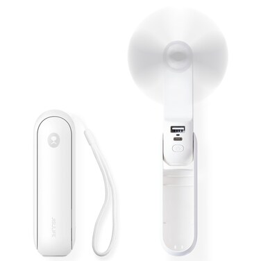 JISULIFE Portable Handheld Fan, Mini 3 In 1 with Rechargeable Battery, Personal Foldable Pocket for Travel, USB Power Bank &amp; Flashlight, Ideal Gifts for Men/Women/Family/Friends - White