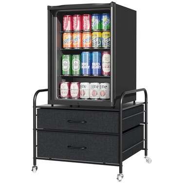 DHMAKER Mini Fridge Stand with Storage, Portable Mini Fridge Table with 4 Swivel Wheels, Mobile Small Refrigerator Stand with Drawer Rolling Fridge Cart for Dorm, Apartment, Office, Bedroom