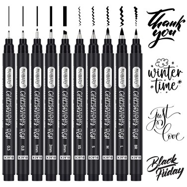PANDAFLY Calligraphy Pen, 10 Size Calligraphy Pens for Writing, Brush Pens Calligraphy Set for Beginners, Hand Lettering Pen for Art Drawing, Sketching, Scrapbooking
