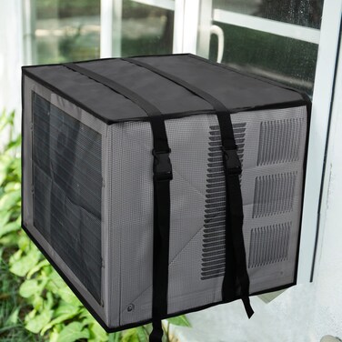 Luxiv Newest Design Mesh Window Air Conditioner Cover Outdoor, Support Window AC Unit Work Use for Outside Insulation Black Dust-Proof Waterproof AC Protection Defender (Black, 27.5Wx22.5Dx18.5H)