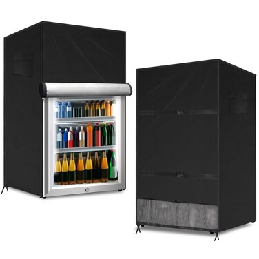 Coldairsoap Outdoor Refrigerator Cover Dustproof Freezer for Protecting Upright Freezers/Beverage Refrigerator Compact 3.0 Cubic Foot Freezer Covers Outdoor (Black, 22" x 23" x 34")