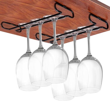 GeLive 10 Inch Set of 2 Under Cabinet Wine Glass Rack Stemware Holder Glass Storage Hanger Organizer for Kitchen and Bar (Black)