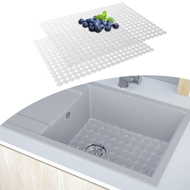 Kitchen Sink Protector Mat - 2Pack Adjustable Sink Protectors for Kitchen Stainless Steel Sink - Fast Draining Sink Mats for Bottom Of Kitchen Sink - Dishes And Glassware - Easy to Clean &amp; Diy Cut