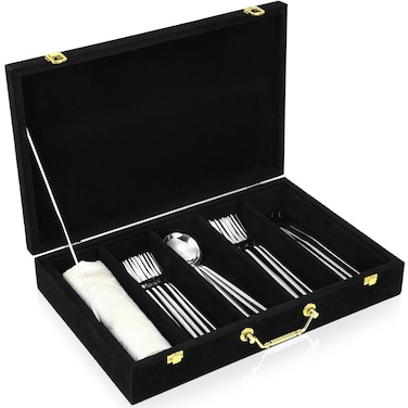Pickmesh Velvet Silverware Storage Box, Flatware Case with Lid and Handle, Utensil Chest Organizer Container Wedding Mother's Day Birthday Gifts for Kitchen Spoon Fork Knives Organizing(Black)