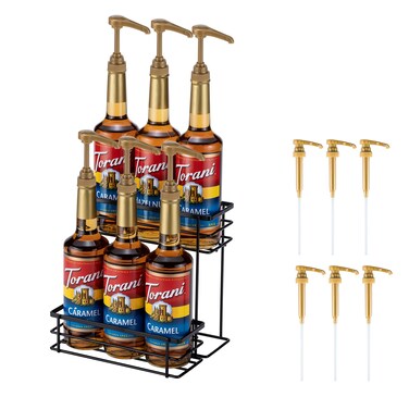 Coffee Syrup Organizer Rack, (6 Bottle Capacity),2 Tier Coffee Syrup holder for Coffee Bar Accessories,Kitchen,Storage for Syrup, Wine, Dressing（Black）