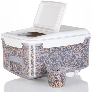 LivLab Mker 10 lbs Cereal Containers Storage - Airtight Flour Storage Container with Lids &amp; 10 lbs Rice Dispenser, BPA Free Pantry Containers for Sugar and Cereal, White