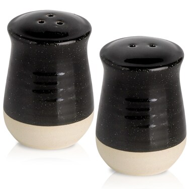 Hasense Salt and Pepper Shakers Set, Ceramic Salt Pepper Shaker for Kitchen, Black Farmhouse Decor Salt Container, Perfect for Cooking, Dining, Camping, BBQ