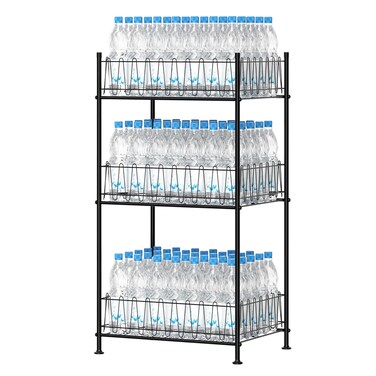 3 Tier Water Bottle Organizer Free Standing Water Bottle Storage Rack, Metal Bottled Water Holder for Floor Drink Shelf Beverage Dispenser Stand for Kitchen Pantry Party