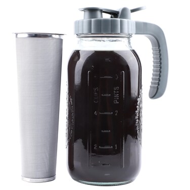 Cold Brew Coffee Maker 64 OZ Mason Jar Cold Brew Pitcher With Infuser 2 Quart Wide Mouth Iced Coffee Maker With Pour Spout Lid And Handle Half Gallon Airtight &amp; Leakproof Pitcher For Fridge