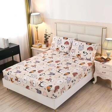 SDY 3PCS Dog Fitted Sheet, Doggy Print Pattern Bedding Sheet Twin with Deep Pocket Fitted Sheet &amp; 2 Pillowcases, Soft and Trendy, Kawaii Animals Cartoon Sheet for Boys, Girls and Teens, Twin