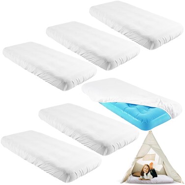 Breling Kids Air Mattress Fitted Sheets Compatible with Intex Cozy Kidz (Sheet Only) Toddler Inflatable Mattress Sheets for Kids Sleepover Party Travel Camping Air Mattress Airbed(White,6 Pcs)