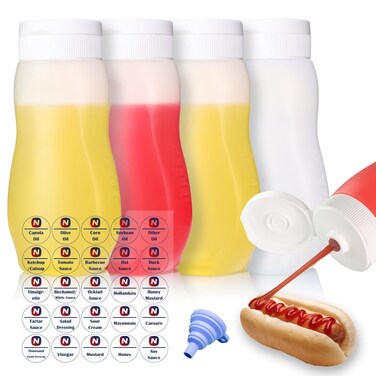Nacxbwer Condiment Squeeze Bottles for Ketchup Hot Sauce Liquids Oil with Caps for Condensed Milk and Mustard Salad Dressing Dispenser Clear Plastic Bottles Dressing Container HD PE BPA-free