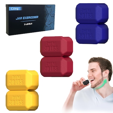 CJing Jaw Exerciser for Men &amp; Women &ndash; Silicone Jawline Exerciser Tablets &ndash; Powerful Jaw Trainer for Beginner, Intermediate &amp; Advanced Users (Yellow,RED,Blue)