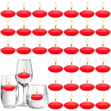 Nuanchu 30 Pcs 1.5'' Unscented Floating Candles Bulk for Centerpieces Votive Floating Candles Cylinder Vases Candles Floating Candles for Valentine's Day Wedding Party Decoration(Red)