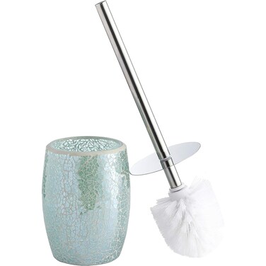 WHOLE HOUSEWARES Modern Toilet Brush Set, Turquoise (1 Glass Mosaic Bathroom Accessory)