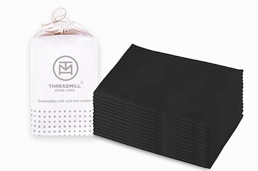Threadmill Black Napkins, Reusable Cloth Napkins Set of 12 Cotton, 20 x 20 inch Solid Napkins Cloth Washable, Dinner Napkins Perfect for Wedding, Parties, Cocktails, Fall, Thanksgiving, Christmas