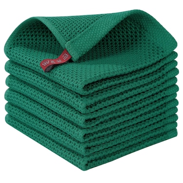 Homaxy 100% Cotton Waffle Weave Kitchen Dish Cloths, Ultra Soft Absorbent Quick Drying Dish Towels, 12 x 12 Inches, 6-Pack, Dark Green