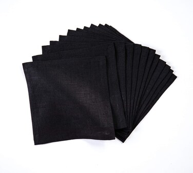 Solino Home Linen Cocktail Napkins 6 x 6 Inch &ndash; 100% Pure Linen Fabric Black Cloth Napkins Set of 12 &ndash; Machine Washable Beverage Cocktail Napkins for Winter Decor &ndash; Fete