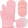 Oven Mitts and Pot Holders 7 Sets, Heat Resistant Kitchen Gloves Pads Potholders for Christmas Women Gifts Cotton Pot Holders Farmhouse Kitchen Accessories Gift for Cooking Baking(Pink, Rubber)
