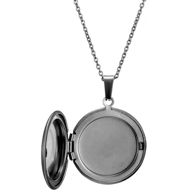 Jude Jewelers Stainless Steel Round Shaped Locket Style Statement Party Wedding Pendant Necklace (Black)