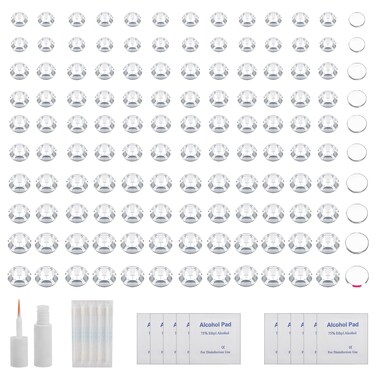 ZS 500Pcs Fake Nose Stud, Non-Piercing Eyebrow Nose Lip Ear Ring Fake Skin Piercing Jewelry, Faux Nose Studs Face Gems Stick on Face Jewels Eye Jewels with Eyelash Glue (Clear White)