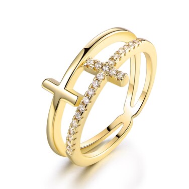 Barzel 18k Gold Plated Cubic Zirconia Double Cross Ring (Gold, 7)