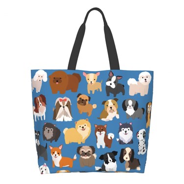 Cafl Cute Dog Tote Bag Cartoon Puppy Shoulder Bag Large Reusable Eco-friendly Shopping Bags Portable Storage Handbag Convenient for Women Gym Beach Travel