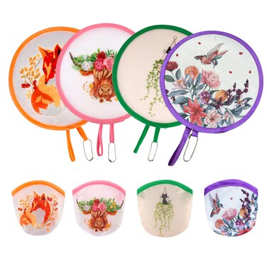 4 Styles Animal Flowers Round Foldable Hand Fan Japanese Foldable Fan Handheld Foldable Compact Cooling Fans,Round Folding Fan for Outdoor Games,Xmas Decoration,Festival,Party Favors,Travel,Events