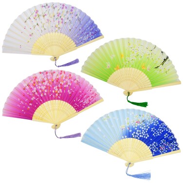 AWCIGG 4 Pcs Folding Hand Fan for Women Foldable Handheld Chinese Fans Hand Held Accordion Ladies Fan Japanese Silk Fan Manual Bamboo Asian Fan Abanicos de Mano