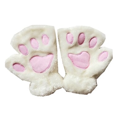MizHome Cat Bear Plush Claw Paw Mitten Soft Winter Gloves Costume White