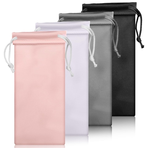 Bewudy 4 Pcs Soft Sunglasses Pouch, Eyeglasses Sunglasses Microfiber Pouch Bag, Sunglasses Case Bag With Drawstring Gadgets Cleaning and Storage Pouch Cloth Glasses Case(Black, Pink, Gray, White)