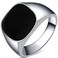 Stainless Steel Classic Simple Plain Black Enamel Signet Pinky Ring Size 4-16 (Silver Black, 9.5)
