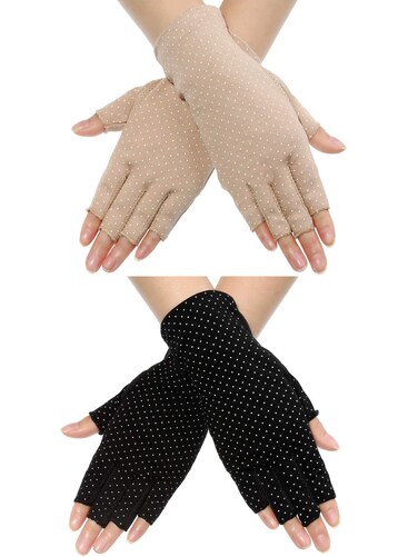 Maxdot Fingerless Gloves Non Slip UV Protection Driving Gloves Summer Outdoor Gloves for Women(2 Pairs,Black and Gray)