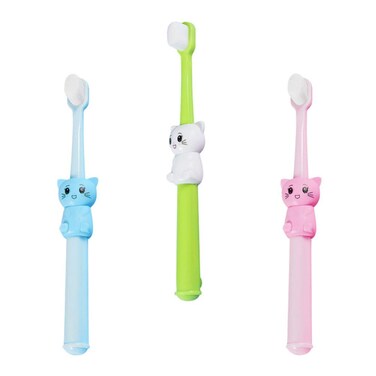 Healifty 3pcs Toothbrushes Cartoon Cat Toddlers Toothbrushes Bristle Toothbrushes for and