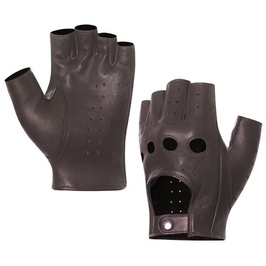 Harssidanzar Mens Fingerless Half Finger Leather Driving Gloves Lambskin Unlined Upgrade GM032US, Brown,Size S