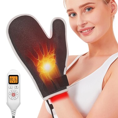 JOBYNA Red Light Therapy Glove, 850nm Near Infrared Light &amp; 660nm Red Light for Hand Wrist Finger, Auto Shut Off &amp; Adjustable Temperature, USB or Outlet Power Supply