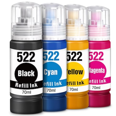T522 522 Ink Refill Bottles(4-Pack) Compatible Replacements for Epson 522 Ink Refill Bottles for Ecotank ET-2800 ET-2803 ET-2720 ET-4800 ET-2400 ET-4810 ET-2840 Printer